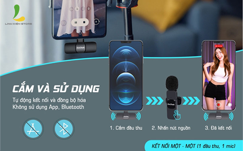 Micro thu âm không dây GoChek A01 - Microphone ghi âm kẹp ve áo hỗ trợ cổng cắm Type C hệ điều hành Androidd - Hàng chính hãng