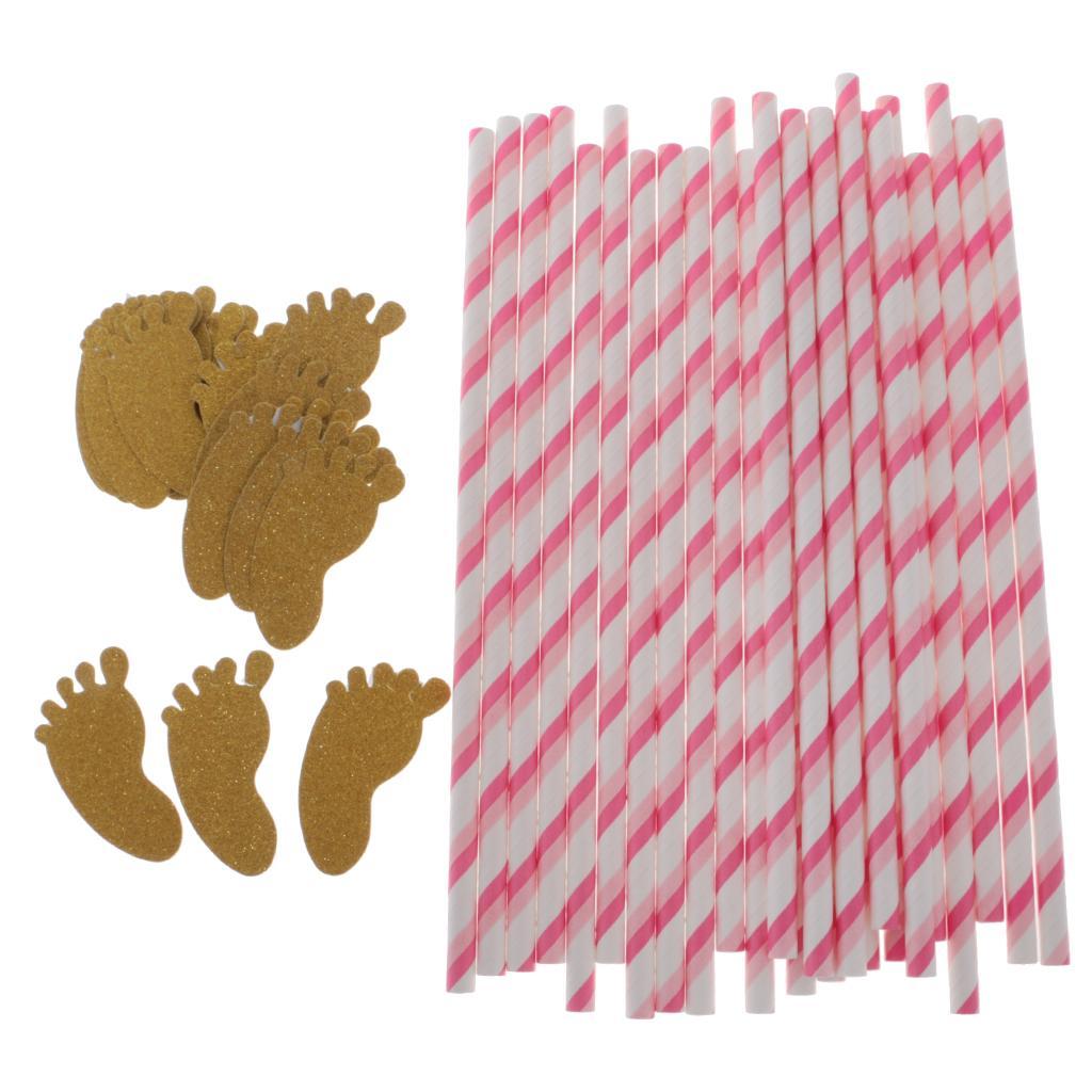 25Pieces Paper Drinking Straws Striped Birthday Party Baby Shower Supplies