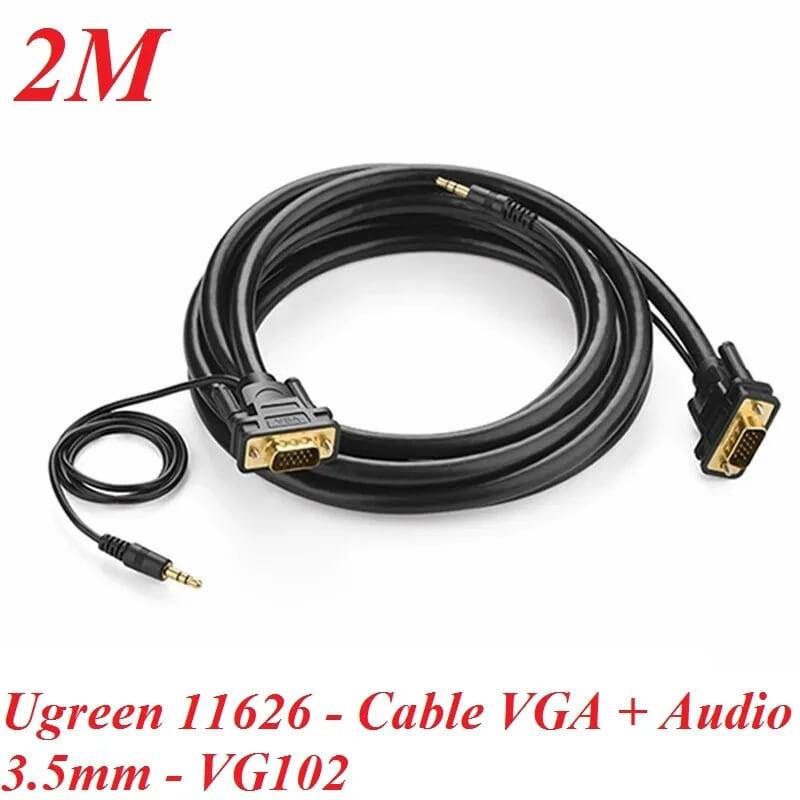 Ugreen UG11626vg102TK 2M màu Đen Cáp tín hiệu VGA hỗ trợ Audio 3.5mm - HÀNG CHÍNH HÃNG