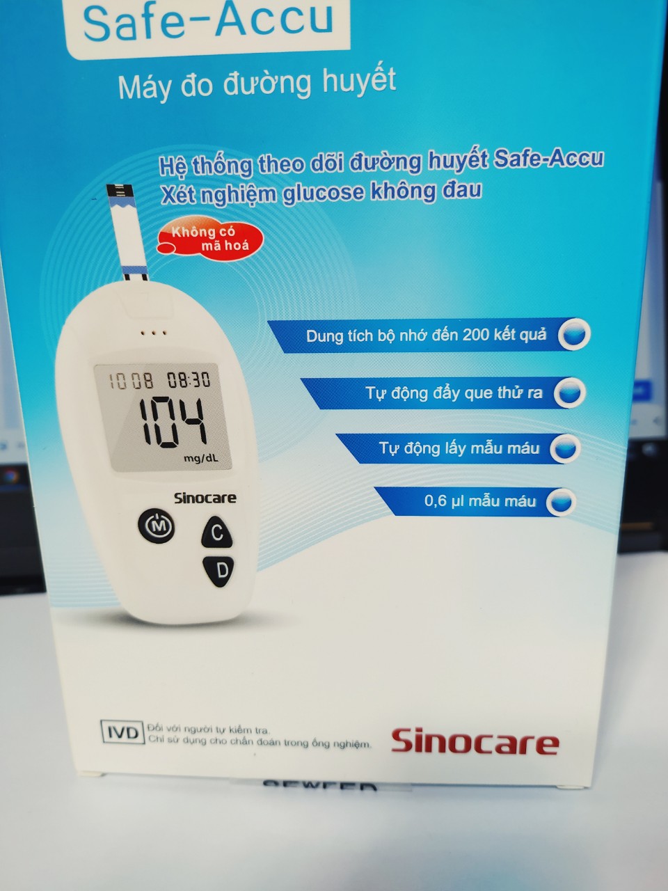 Máy Đo Đường Huyết Safe Accu Chính Hãng Sinocare Tặng Kèm 50 Que Thử+50 Kim Chích Máu