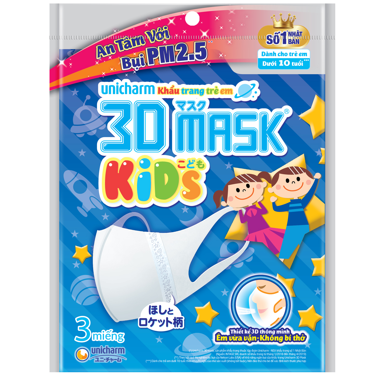Khẩu Trang Dành Cho Bé Unicharm 3D Mask Kid (3 Miếng/Gói)