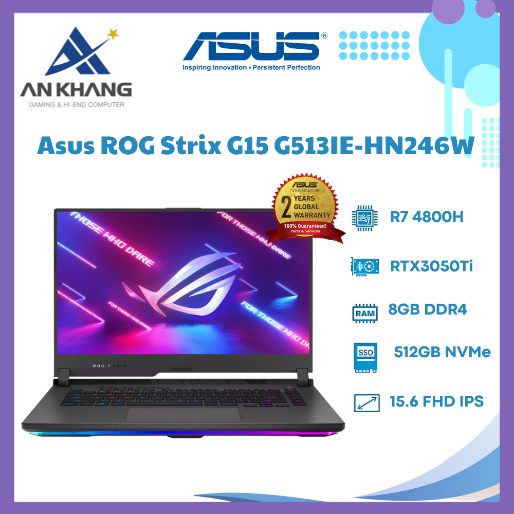 Laptop Asus ROG Strix G153 G513IE-HN246W (Ryzen 7 4800H | 8GB | 512GB | RTX 3050Ti 4GB | 15.6-inch FHD 144Hz | Win 11 | Xám) - Hàng Chính Hãng - Bảo Hành 12 Tháng