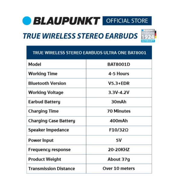 Tai nghe Bluetooth chống ồn Blaupunkt BAT8001D- Màu xanh- Hàng chính hãng