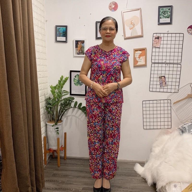 ️ Bộ Lanh Hoa Dài Trung Niên Việt Thắng️Bộ Mặc Nhà Tặng Mẹ