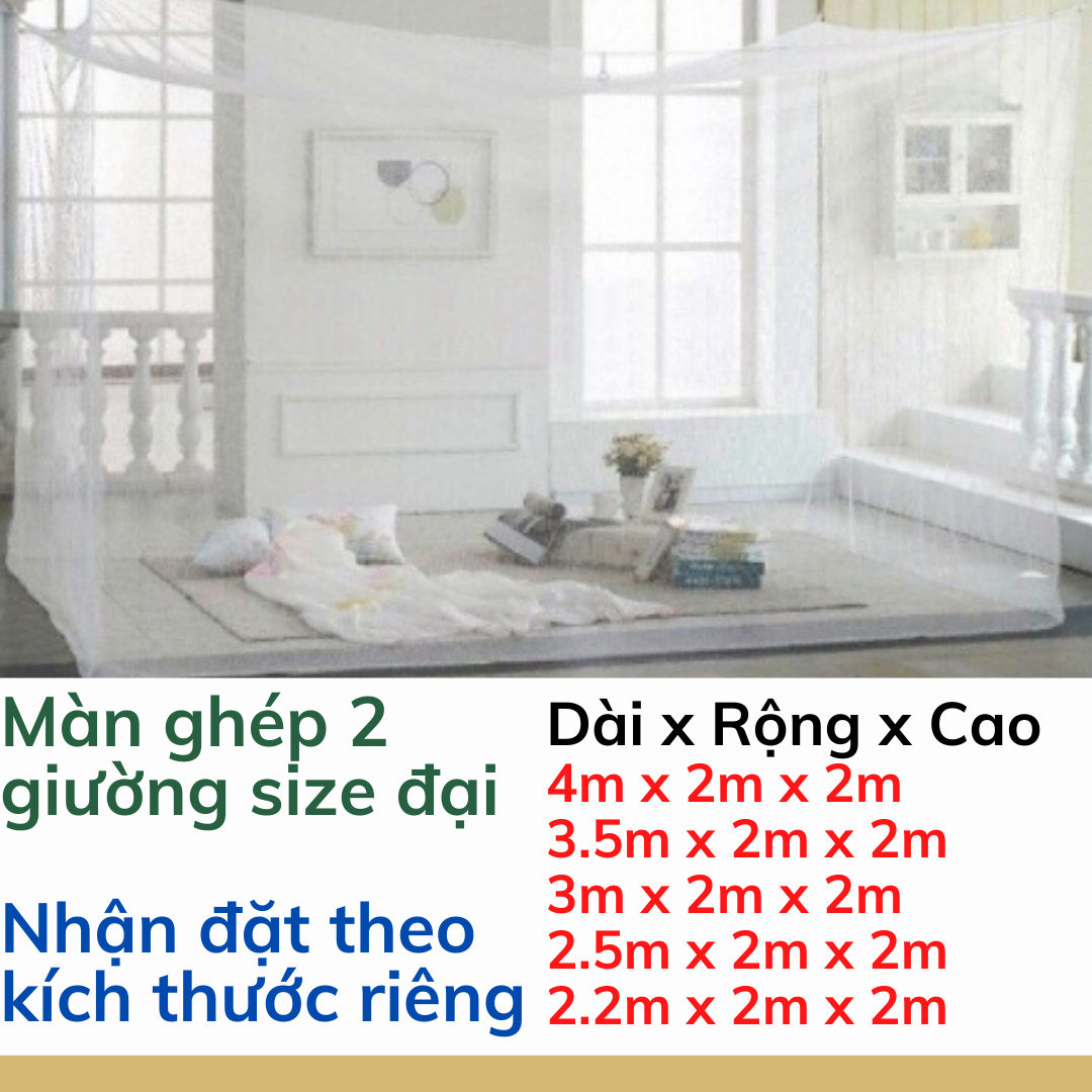 Màn Tuyn, Mùng Tuyn Ghép Giường Không Cửa Cao 2m Đủ Kích Thước