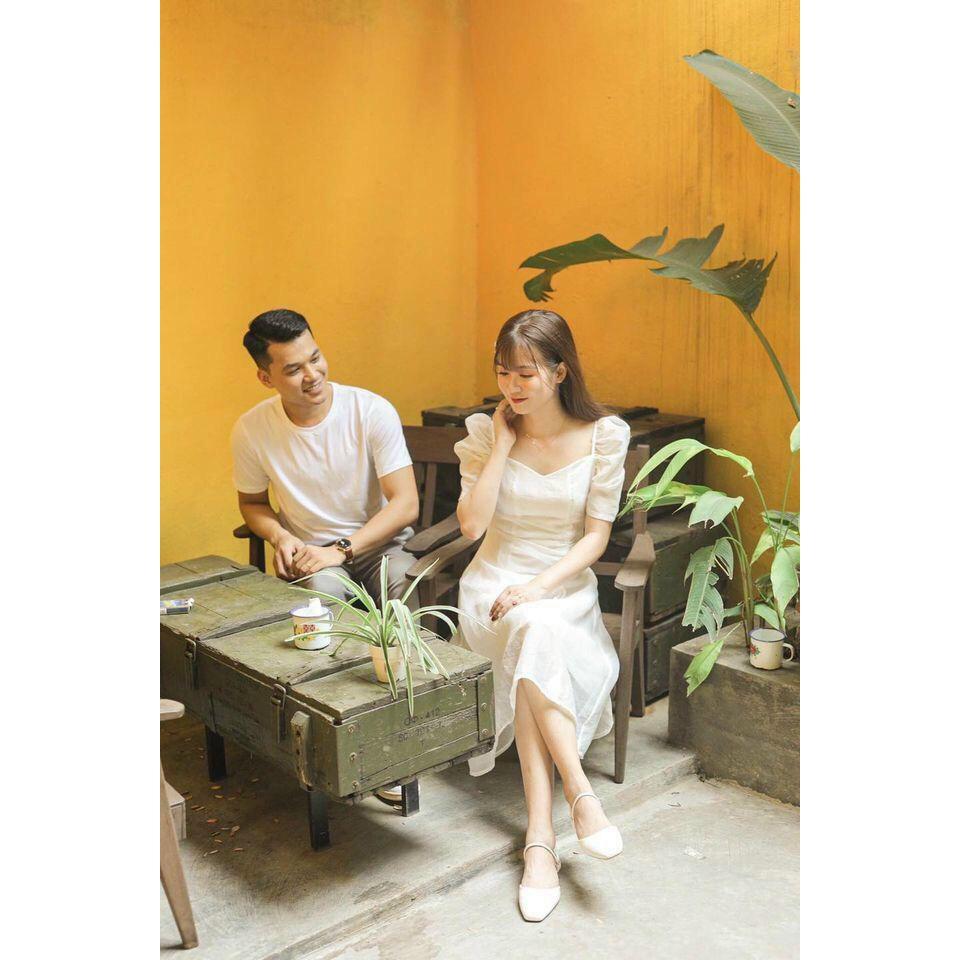 Đầm xòe đỏ dự tiếc nhún eo BY8290