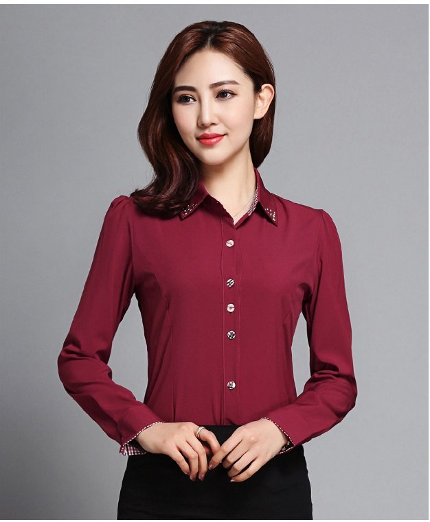 Áo sơ mi nữ công sở phối kẻ sm150