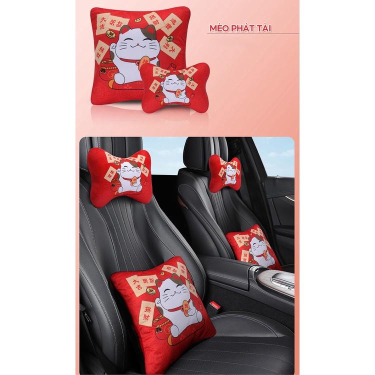 Set Bộ Gối Tựa Đầu Dựa Lưng Dùng Cho Xe Ô Tô Chần Bông Mẫu Cartoon Siêu Đẹp Độc Giá Rẻ