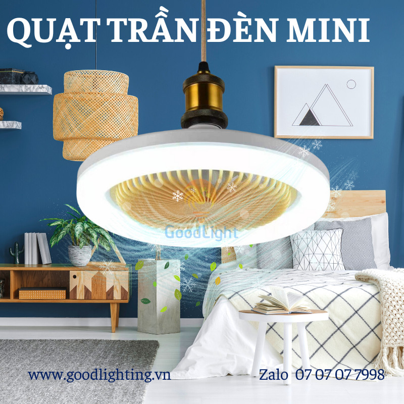 Quạt Trần Đèn LED Nhỏ 9,8 inch gắn đuôi E27 điều chỉnh im lặng 30W cho phòng khách phòng ngủ trẻ em