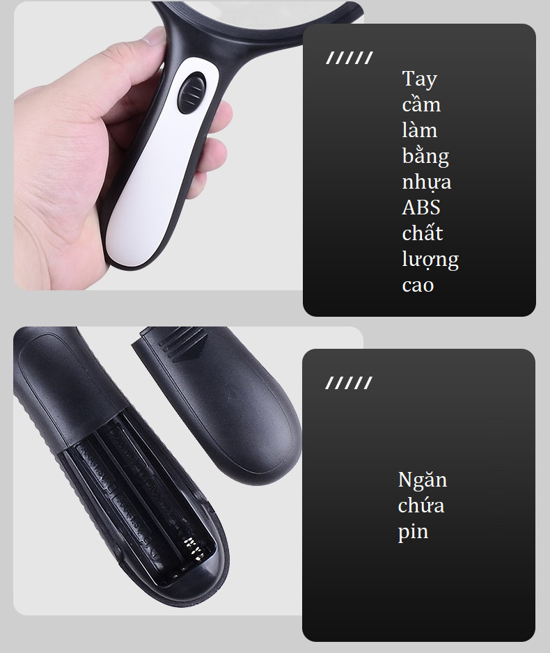 Kính lúp cầm tay 145mm 5X-10X có đèn hỗ trợ đọc sách, báo, sửa chữa linh kiện đa năng