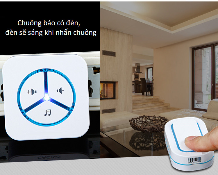 Bộ đôi chuông cửa không dây thông minh 2 chuông+1 nút nhấn cao cấp 9909-2 - Tặng bộ 100 miếng dán dạ quang hình ngôi sao