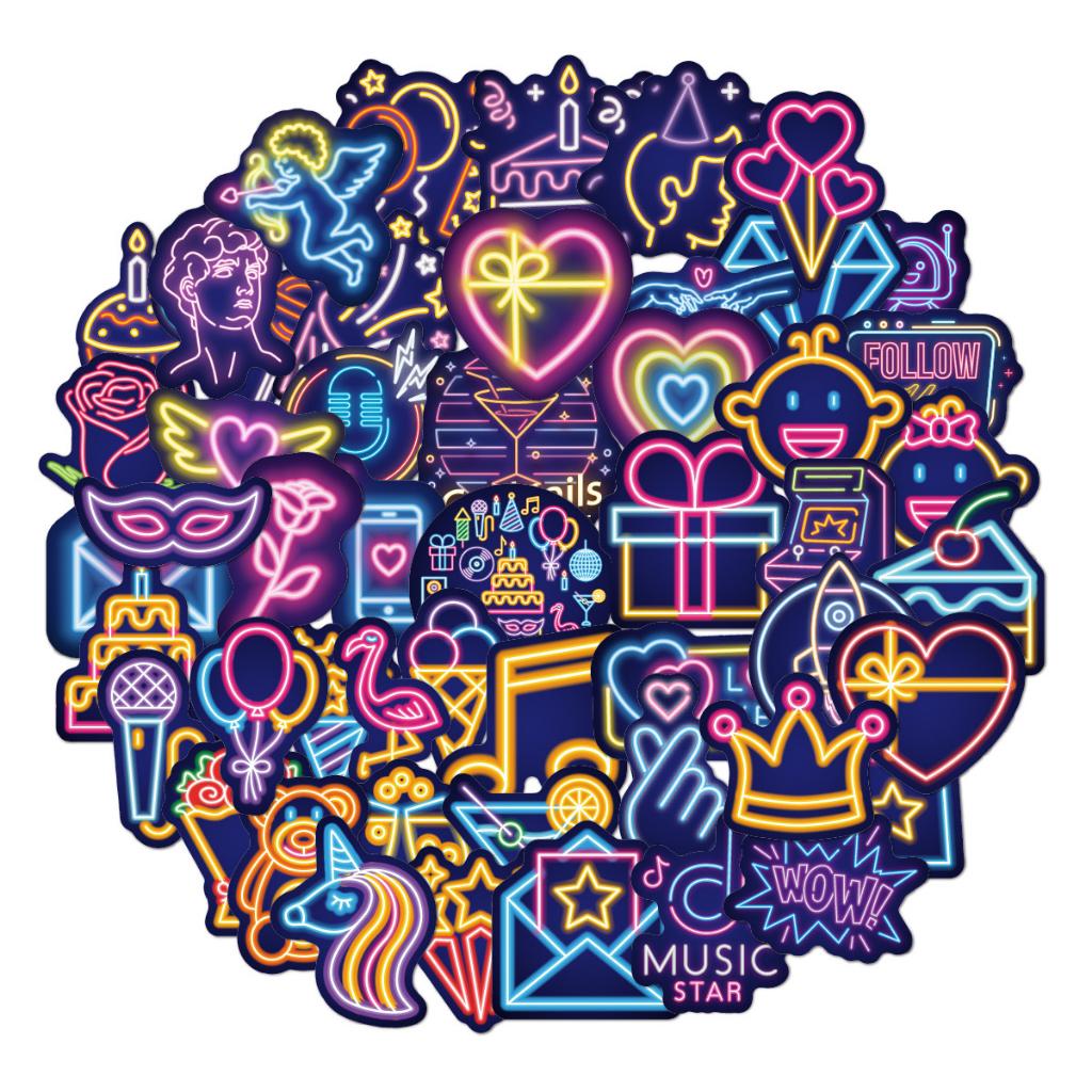 Sticker NEON ĐEN hoạt hình cute trang trí mũ bảo hiểm,guitar,ukulele,điện thoại,sổ tay,laptop
