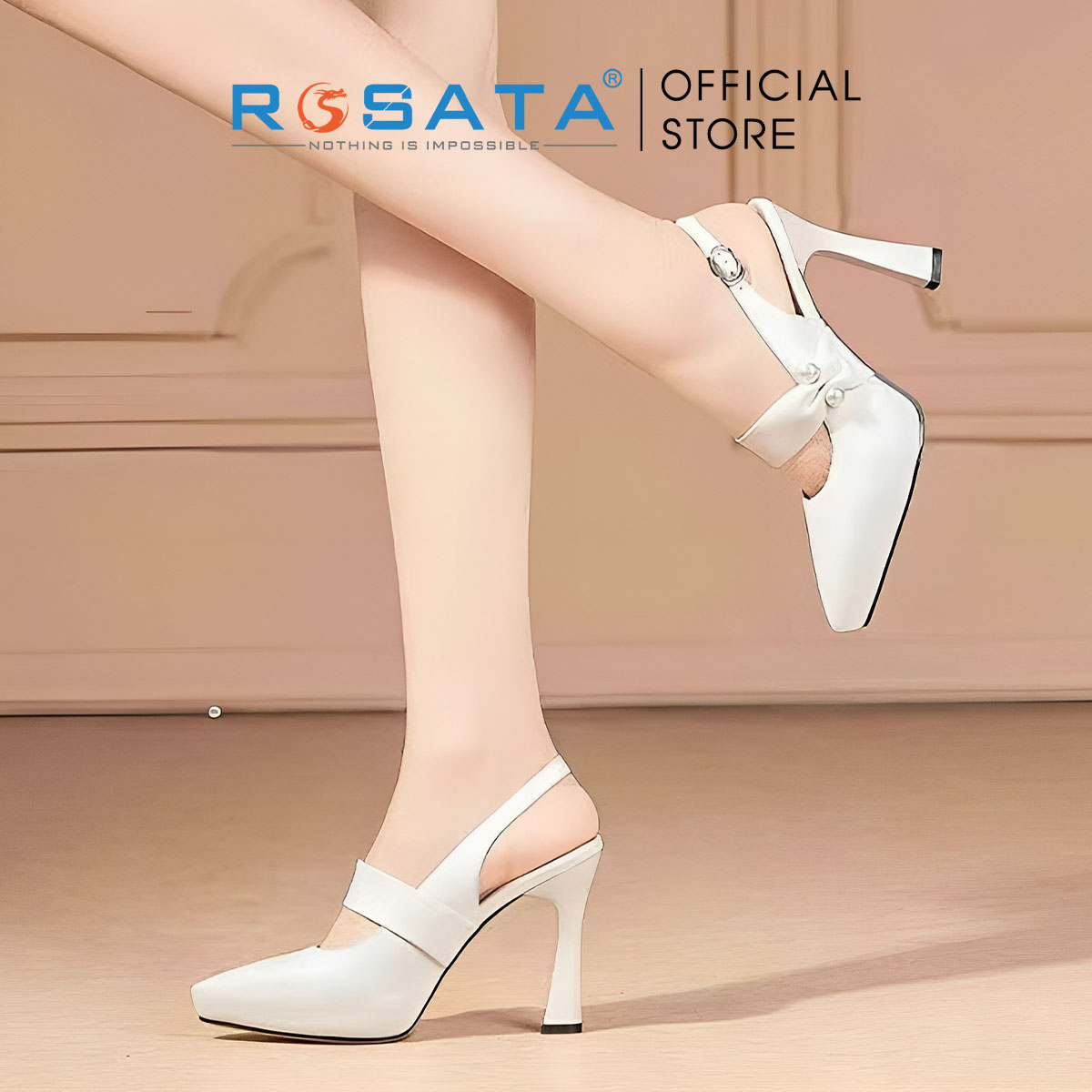 Sandal cao gót thời trang nữ bít mũi ROSATA RO601 - 9p - Đen, Trắng - HÀNG VIỆT NAM - BKSTORE