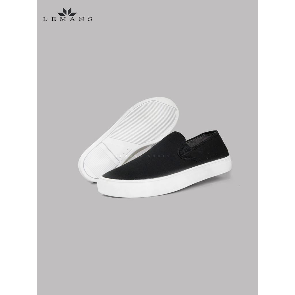 Giày lười vải nam slip-on LEMANS, mũ vải thô canvas 2 màu ĐEN &amp; GHI XÁM, đế cao su, bảo hành 06 Tháng