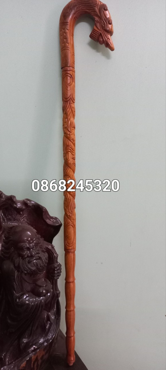 Gậy batong chống đi lại dành cho người già bằng gỗ hương đá kt dài 91×13×3,5cm