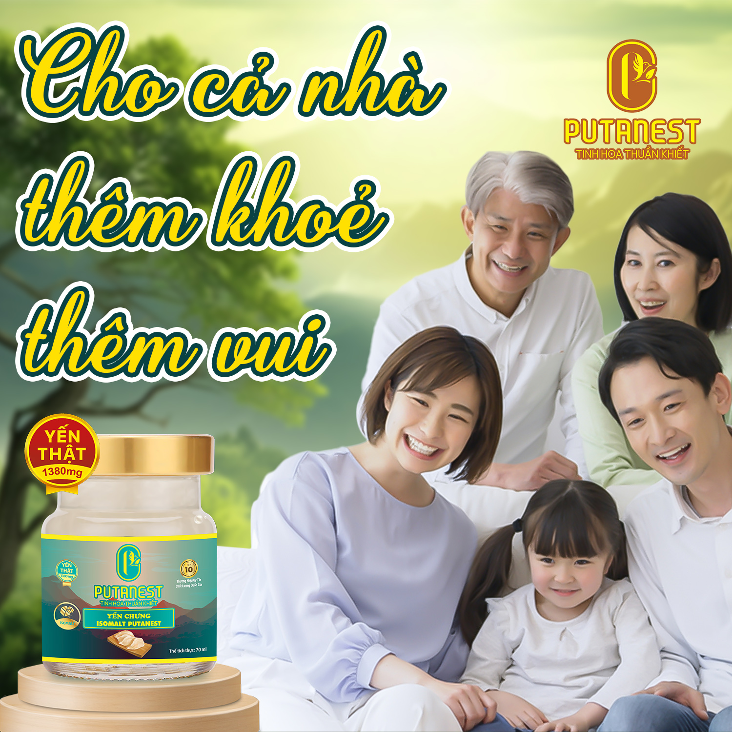 Yến chưng Isomalt PUTANEST hộp quà tặng cao cấp 12 hũ 70ml cho người ăn kiêng giữ dáng tiểu đường