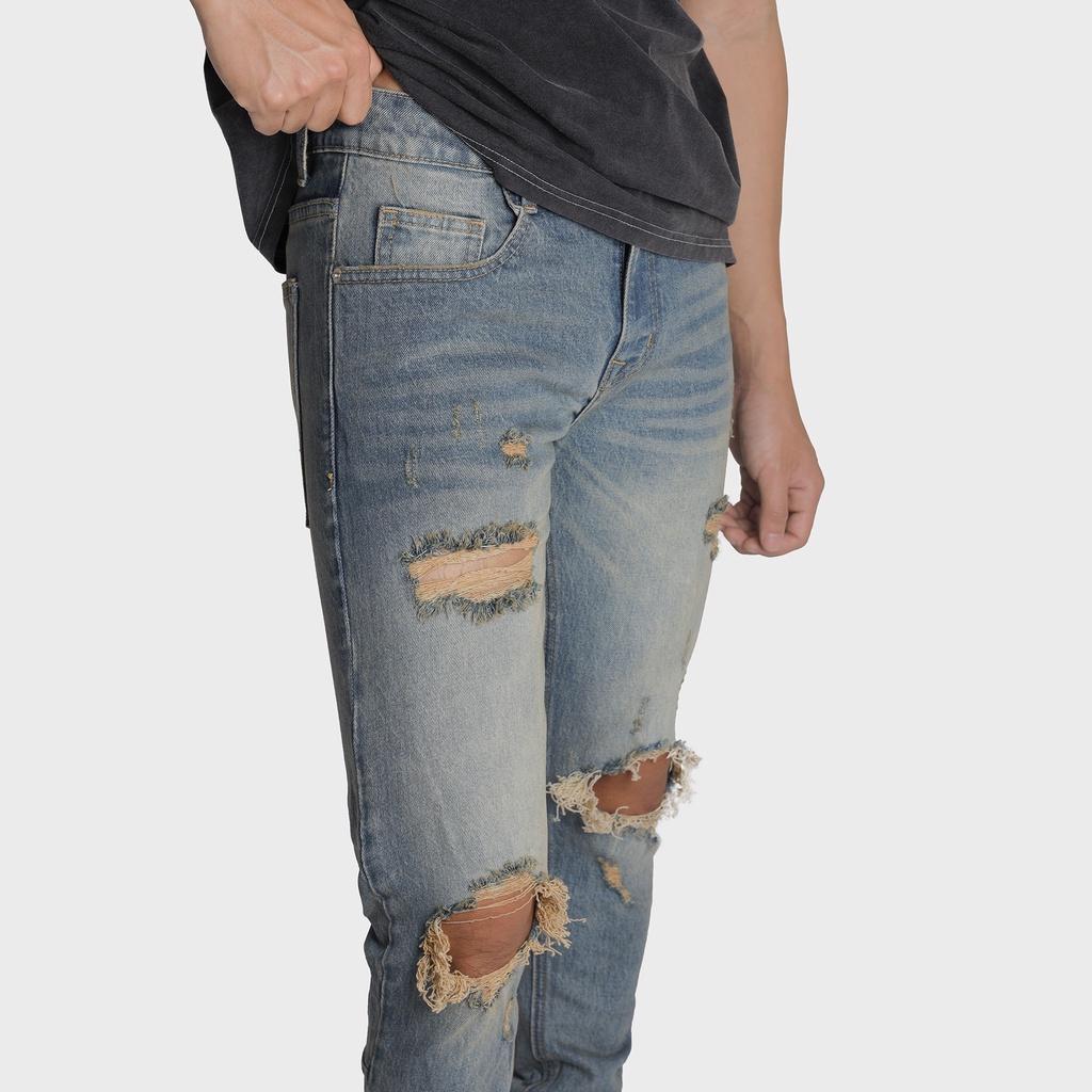 Quần Jean Nam The Luyn Black Màu Xanh Vintage Kiểu Rách Gối Form Dáng Skinny Fit