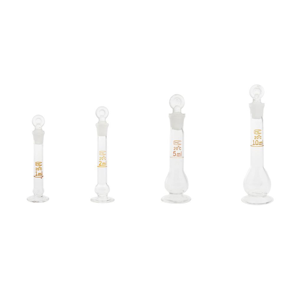Set Of 4x Micro Volumetric Flask With Base, Ground Stopper, and Permanent graduation line easy to read