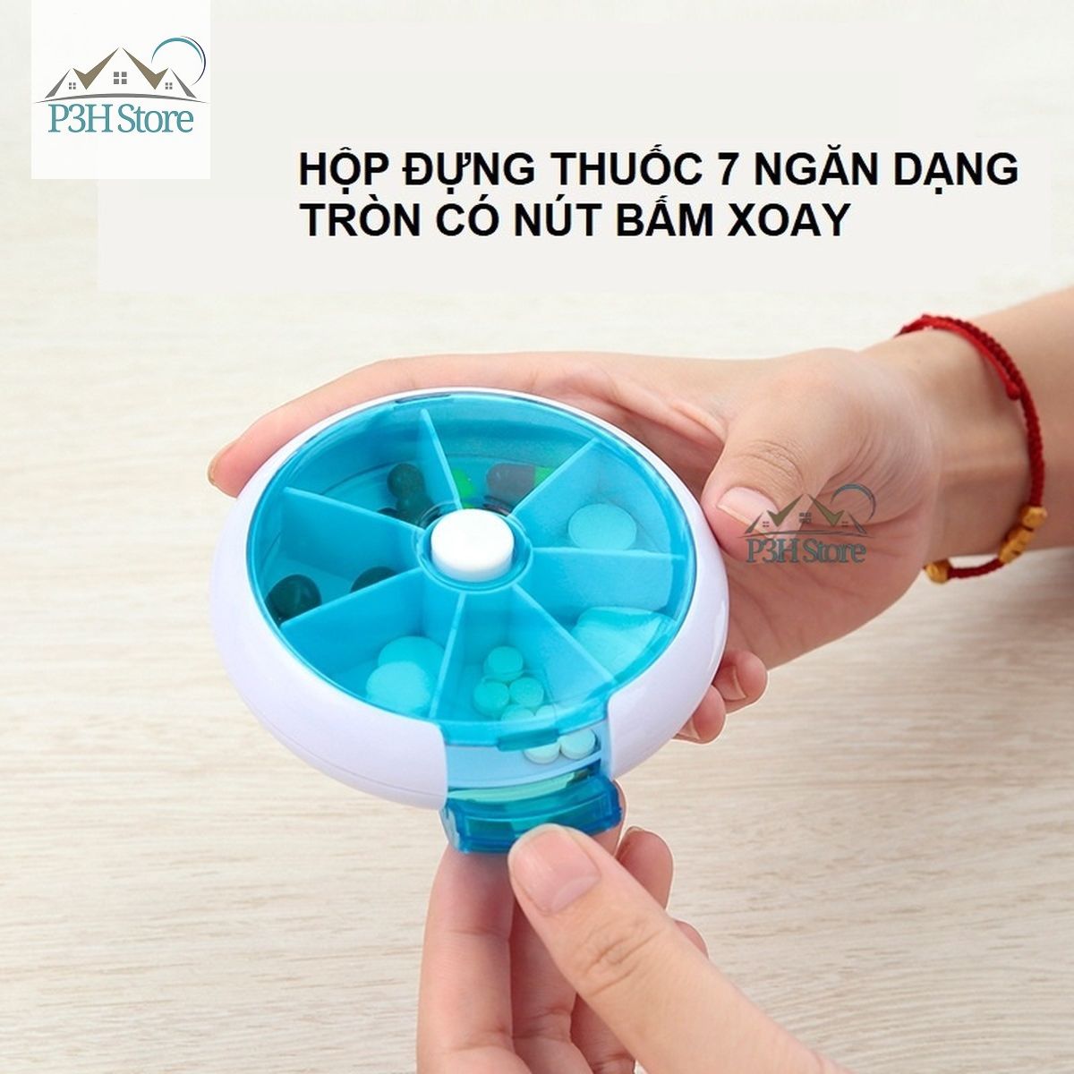Hộp chia thuốc 7 ngăn hình tròn có nút bấm xoay lấy thuốc tiện dụng RY-167
