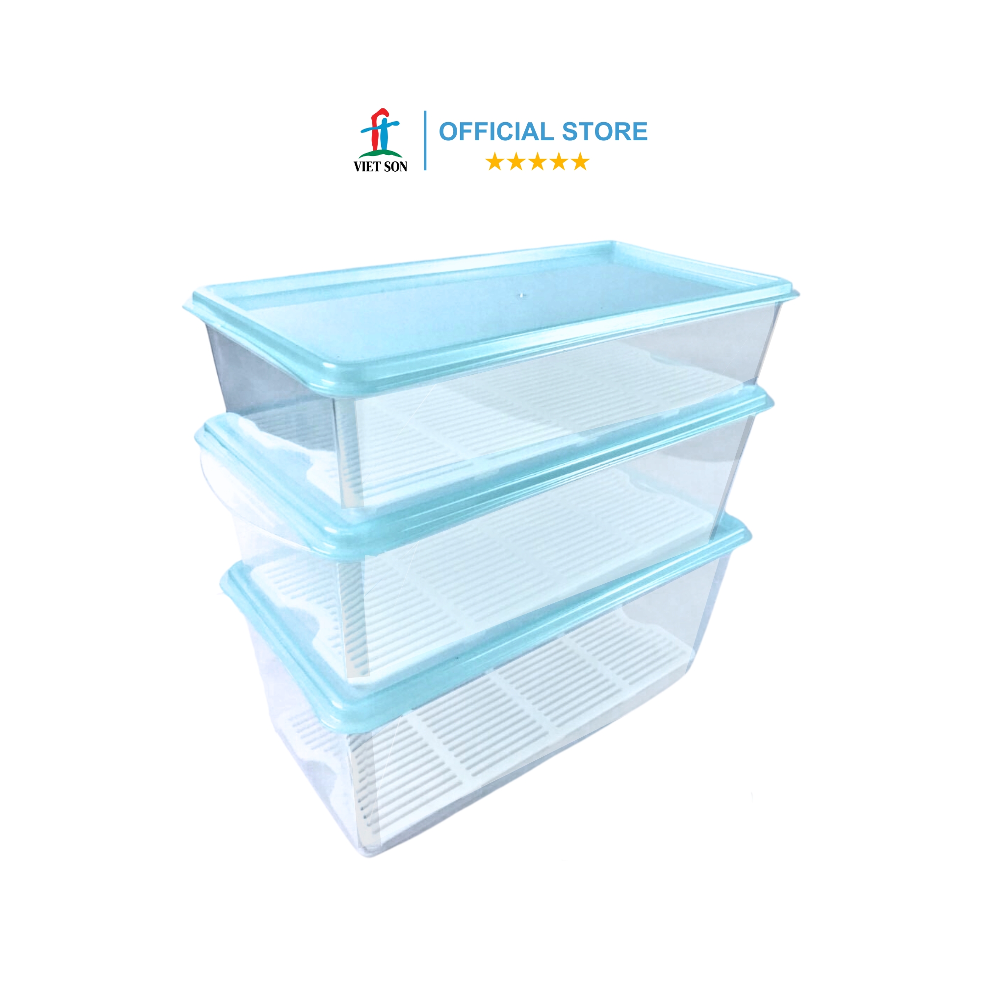 Bộ 3 Hộp Nhựa Thực Phẩm Chữ Nhật Nắp Kín Có Khay Ráo Nước Việt Son 1.5L-2L-2.5L