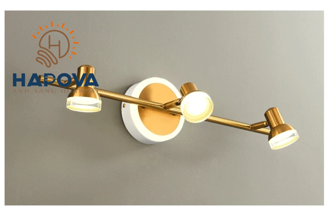 Đèn soi tranh, đèn chiếu tranh 3 quả mạ vàng HAPOVA LAZI 7412/3