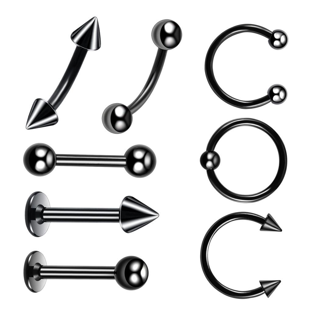 8 Pieces Black Nose Lip Studs Eyebrow Piercings 16g 6mm