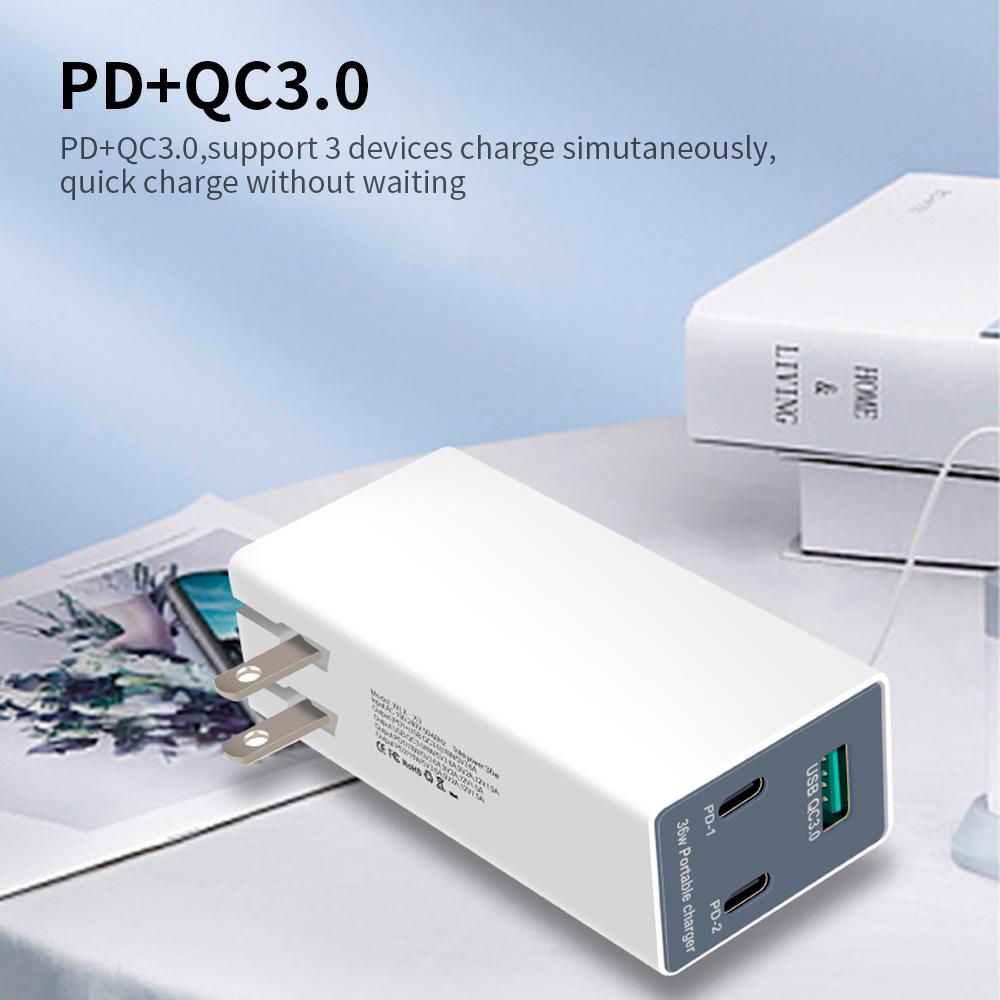 Đầu sạc di động WLX-X3 3 cổng USB + Bộ sạc Type-C Bộ chuyển đổi PD kép + QC3.0 cho máy tính bảng / điện thoại