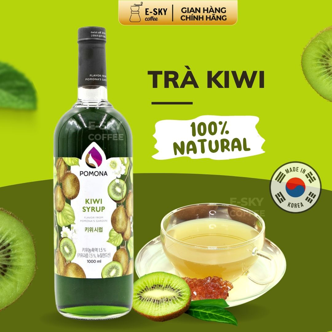 Siro Kiwi Pomona Kiwi Syrup Nguyên Liệu Pha Chế Hàn Quốc Chai Thủy Tinh 1 lít