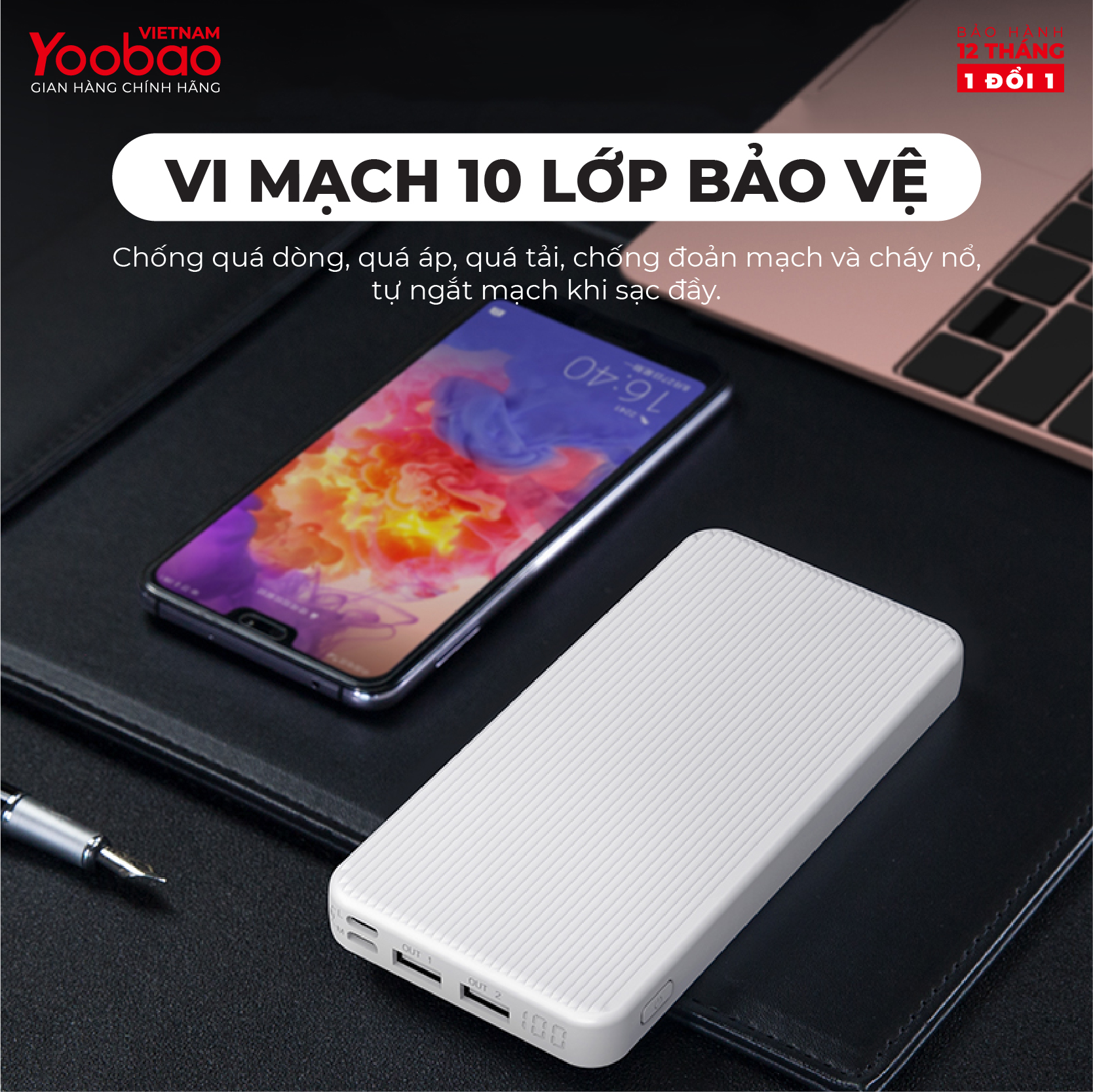 Sạc dự phòng 10000mAh Yoobao P10D Slim sạc nhanh PD Công suất 18W - Hàng chính hãng