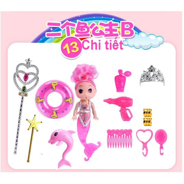 Hộp Đồ Chơi Búp Bê Tiên Cá Phát Sáng 13 Chi Tiết