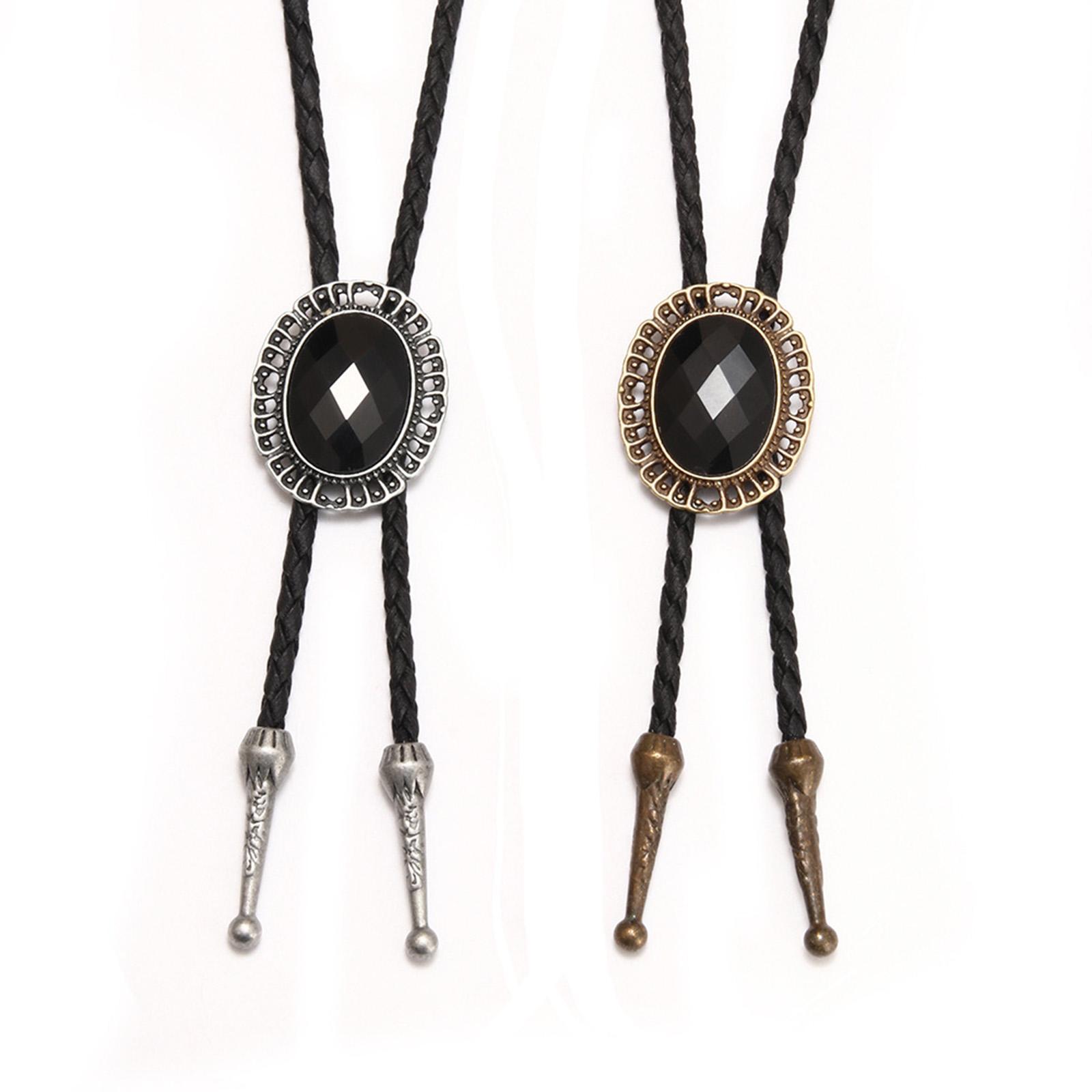 Bolo Tie Sweater Chain, Fashion Retro Adjustable Alloy Pendant Western Cowboy PU Leather Rope, Necktie Necklace for Holidays Birthday Gift Men