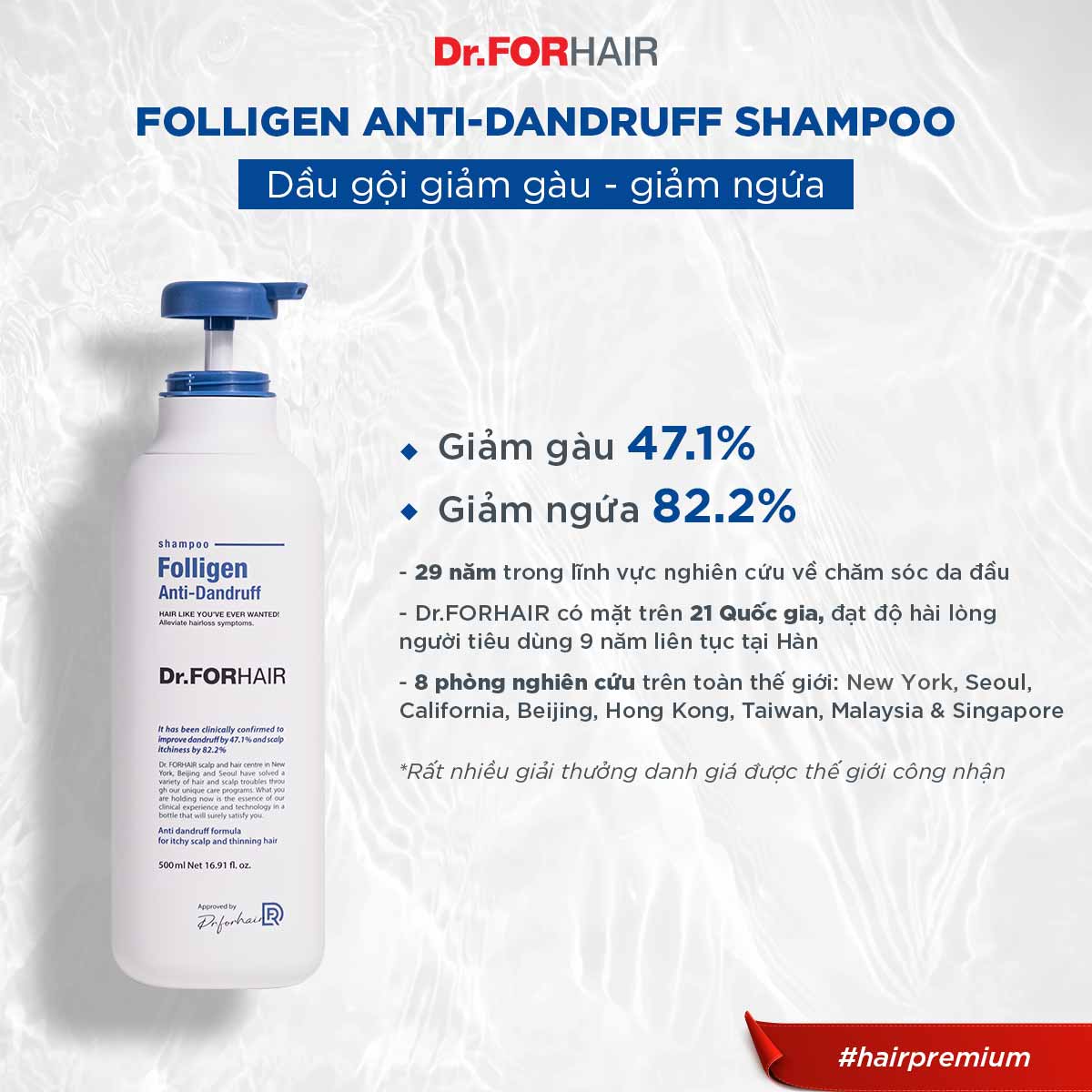 Dầu gội đầu giảm gàu ngứa hỗ trợ mọc tóc Dr.FORHAIR Folligen Anti-Dandruff Shampoo