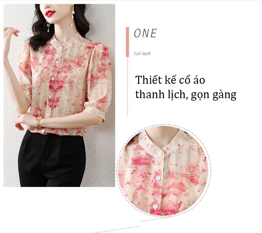 Áo sơ mi in lụa vàng lụa sang trọng đi làm đi chơi phong cách phương Tây mã 505
