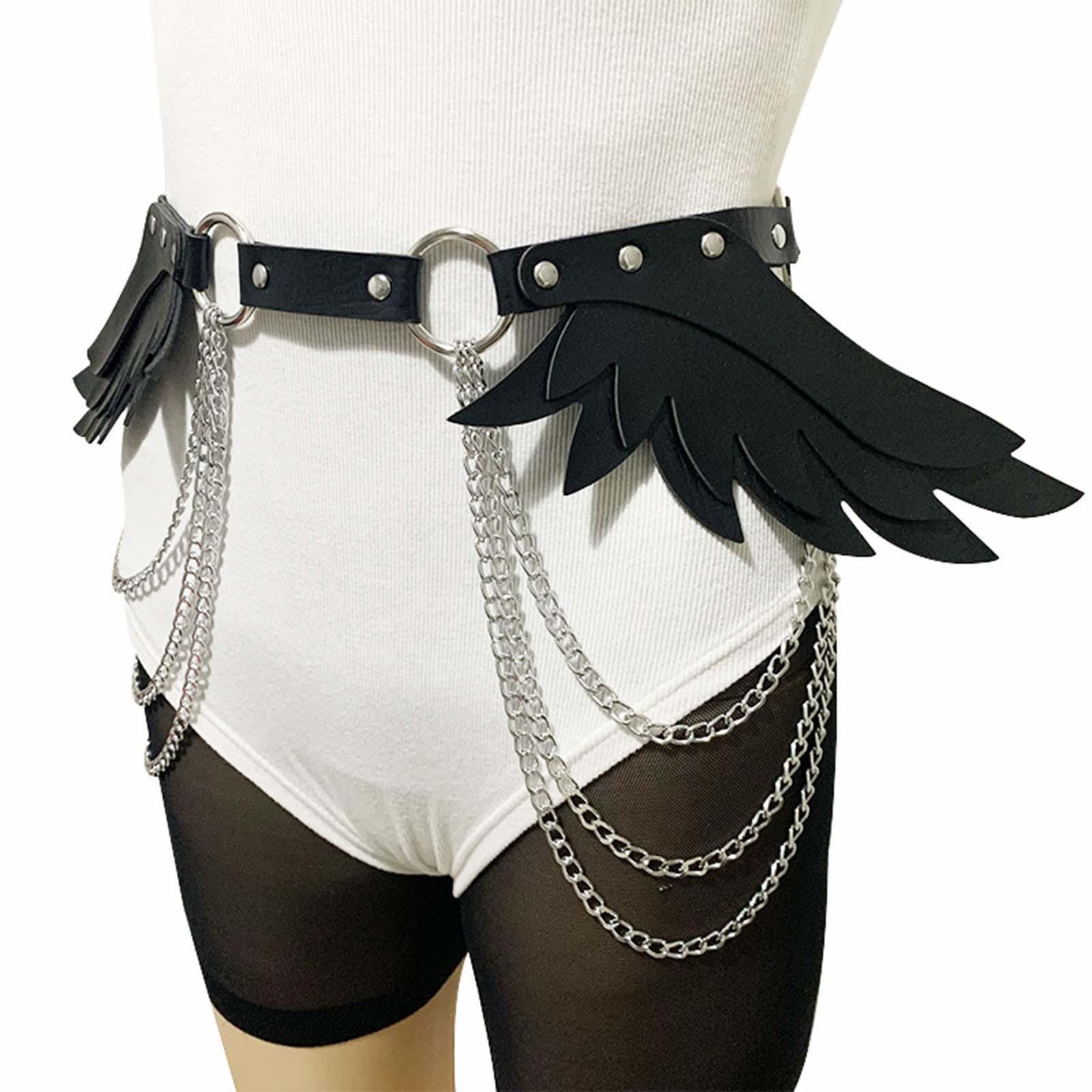 Punk Waist Chain Belt with Wing Punk Rock Belt for Pants Cosplay Rave Outfit