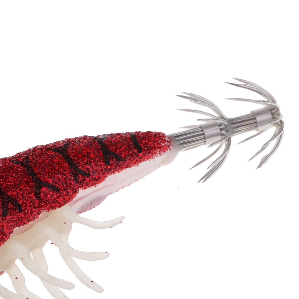 2pcs Glow In Dark Squid Jig Hooks Shrimp Fishing Lures W/ Luminous Soft Leg