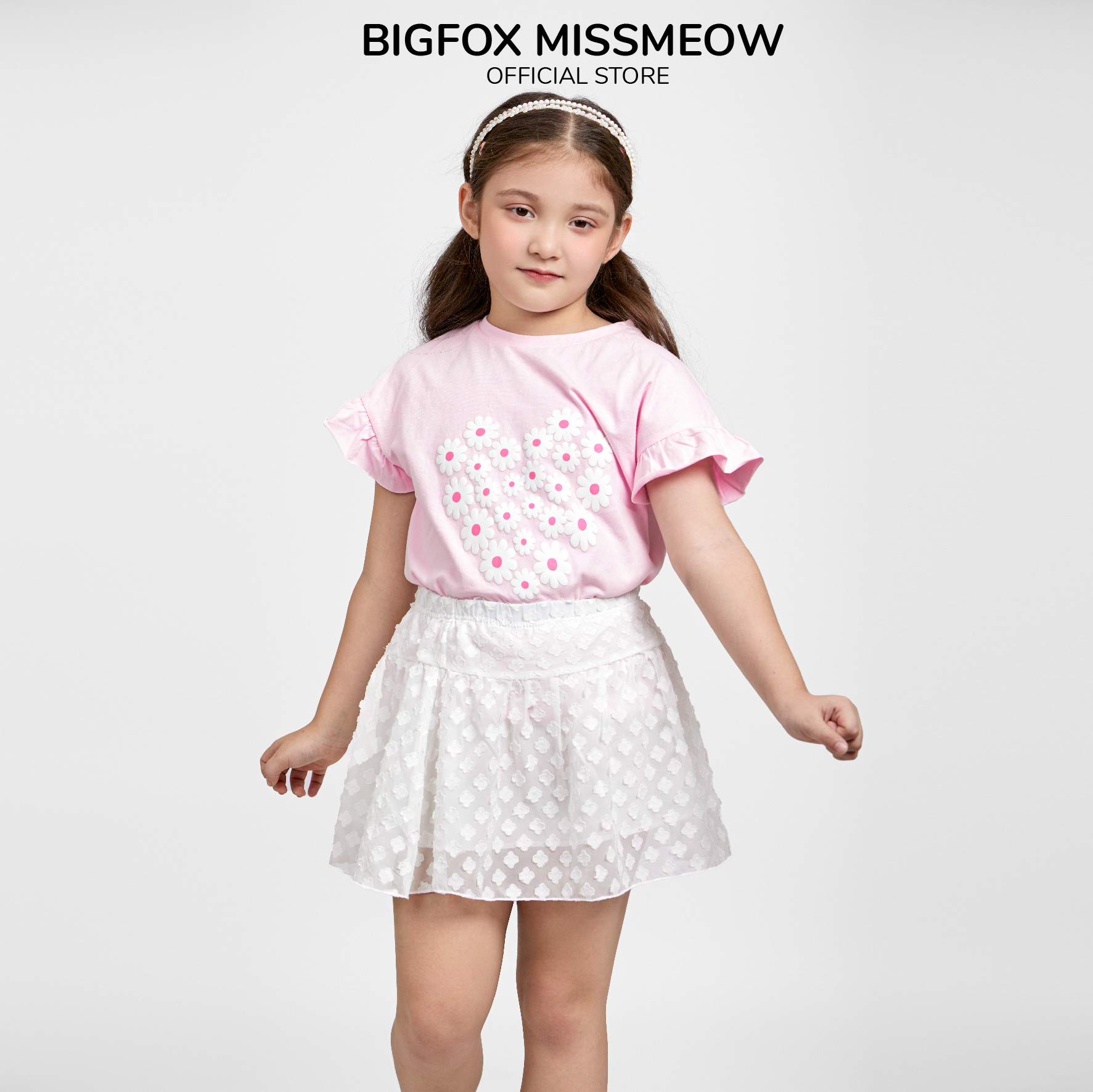 Bộ bé gái Bigfox Miss Meow mùa hè size đại chất cotton mix chân váy hình in dễ thương cỡ 3,6,9,10,11 tuổi 30kg 40kg 1886