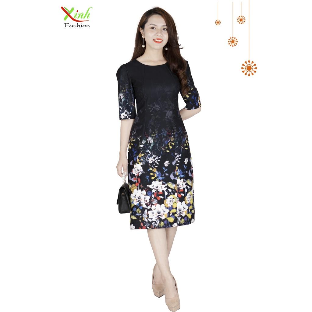 Đầm Suông Hoa In 3D Siêu Sang Gọn DL927