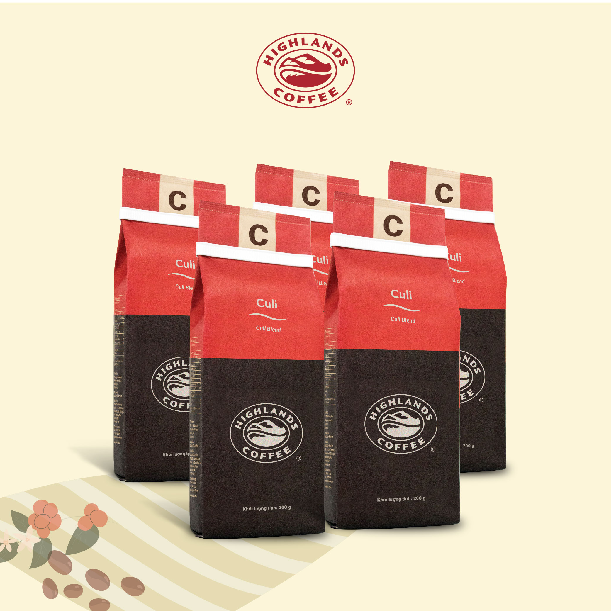 Combo 5 Cà Phê Rang Xay Culi Highlands Coffee 200g/gói