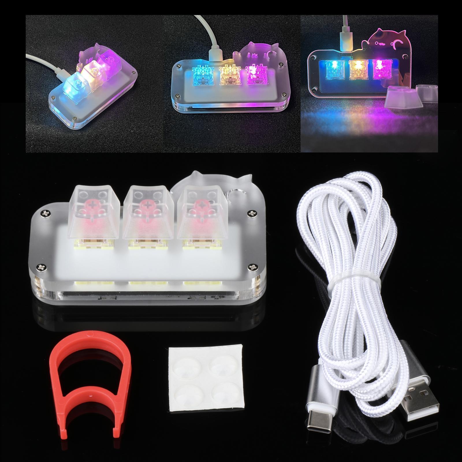 Mini 3 Key Game Keypad RGB LED Backlit Transparent Keycap