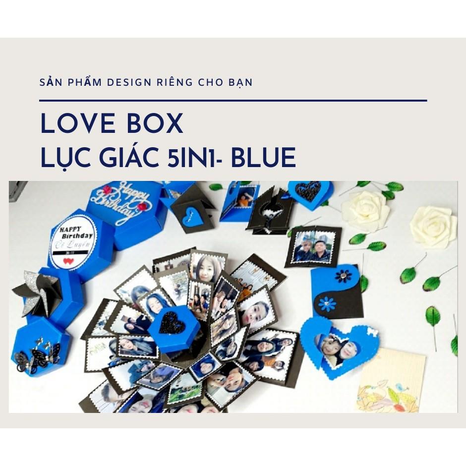 Exploding Box Quà Tặng Độc Lạ, LOVE BOX LỤC GIÁC 5IN1 BLUE(19.5x19.5x13cm)