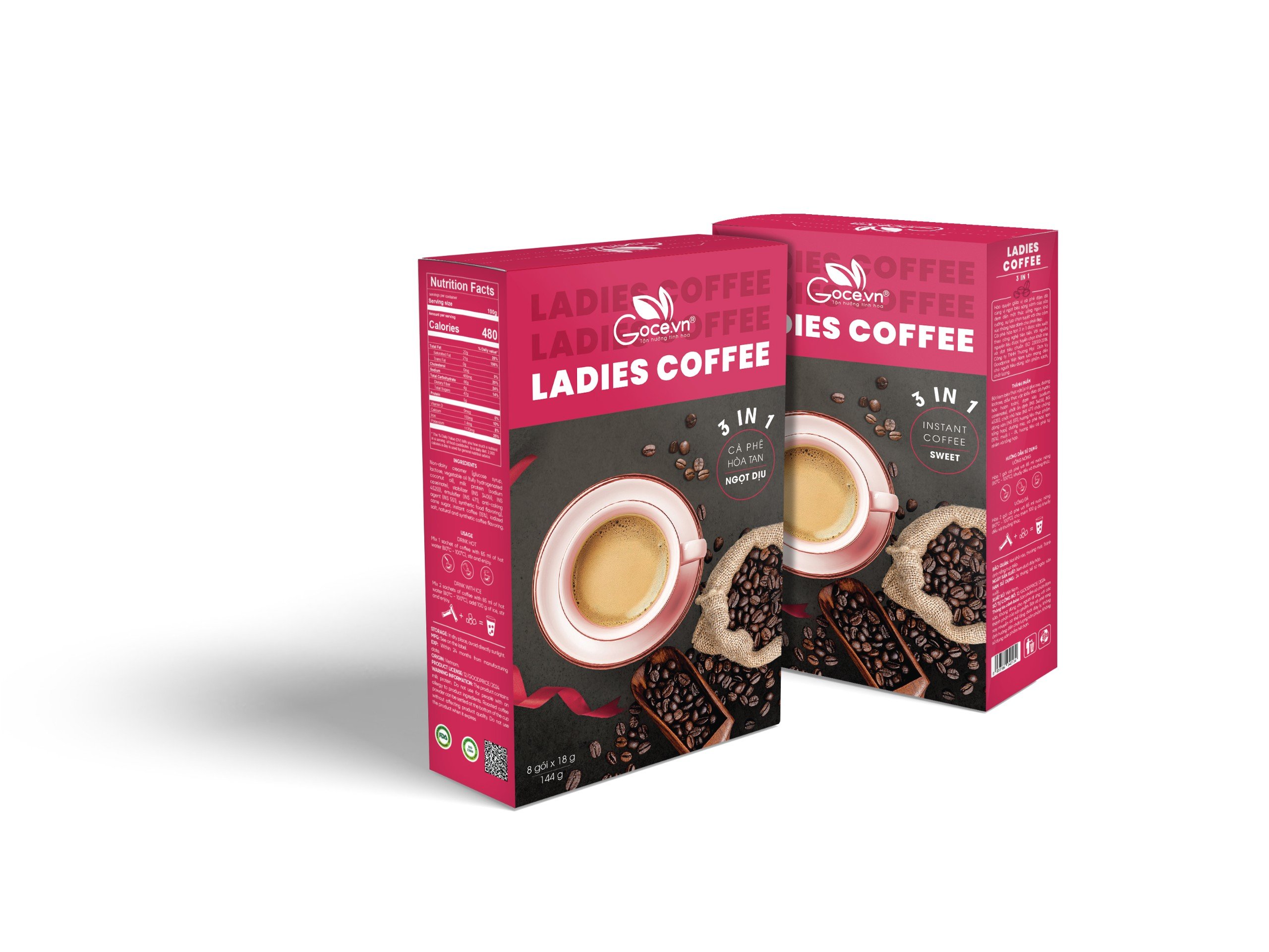 Ladies Coffee Goce - Cafe Nữ hòa tan 3 trong 1 - 144g (8 gói x 18g)