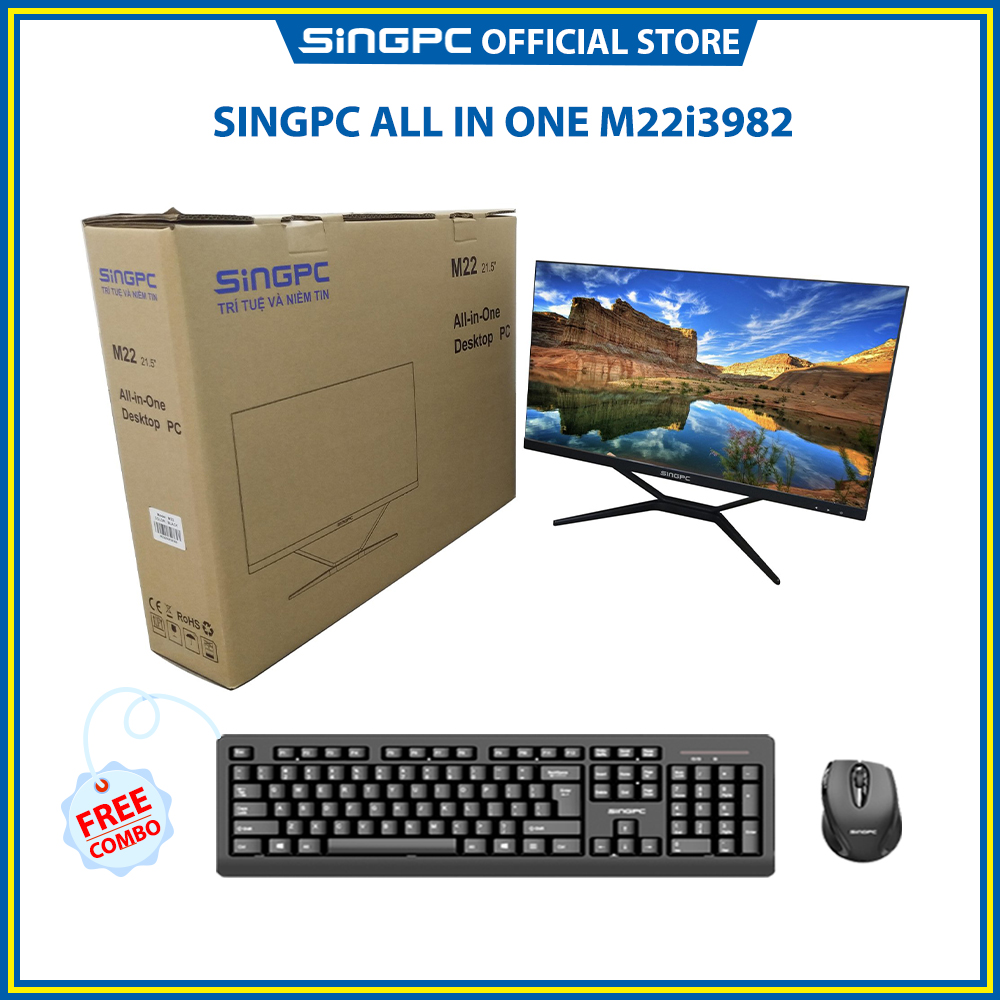 Máy tính All In One SingPC M22i3982( Intel i3-9100, 8GB, SSD 256, 21.5 Full HD IPS, Lan, Wifi, Bluetooth)- Hàng Chính Hãng