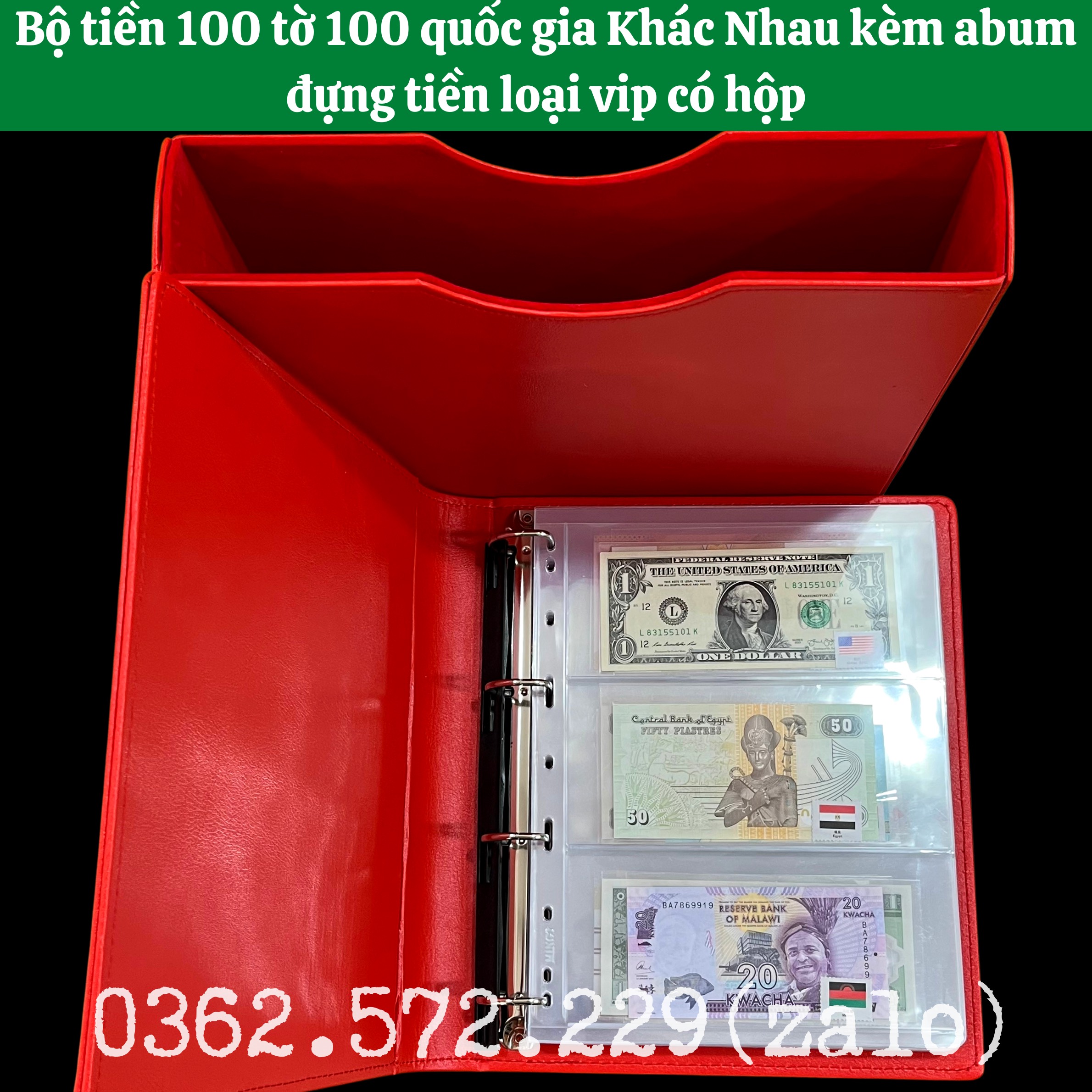 Bộ Sưu Tập Tiền Giấy Kỷ Niệm 100 Tờ 100 Nước - Quốc Gia Khác Nhau Album Bìa Da Cao Cấp
