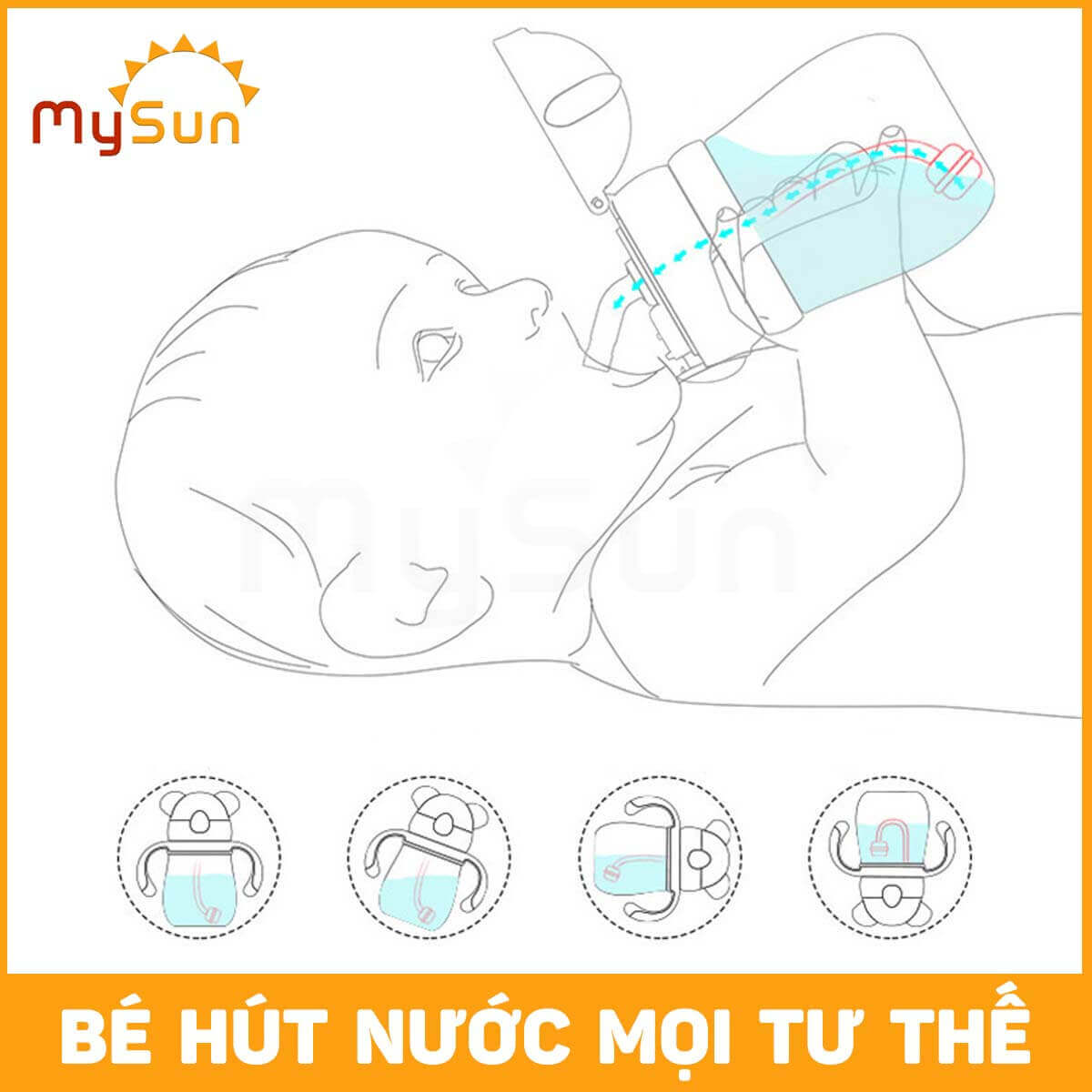 Bình nước có ống hút chóng sặc 250ml tập uống cho bé 1 2 3 tuổi đi học mẫu giáo có tay cầm dây đeo đẹp cute MySun