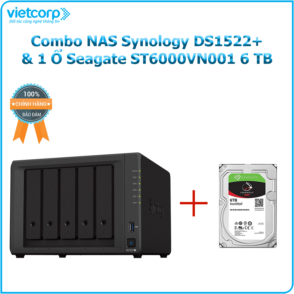 Combo Thiết bị lưu trữ NAS Synology DS1522+ và 1 Ổ cứng Seagate ST6000VN001 6TB - Hàng Chính Hãng