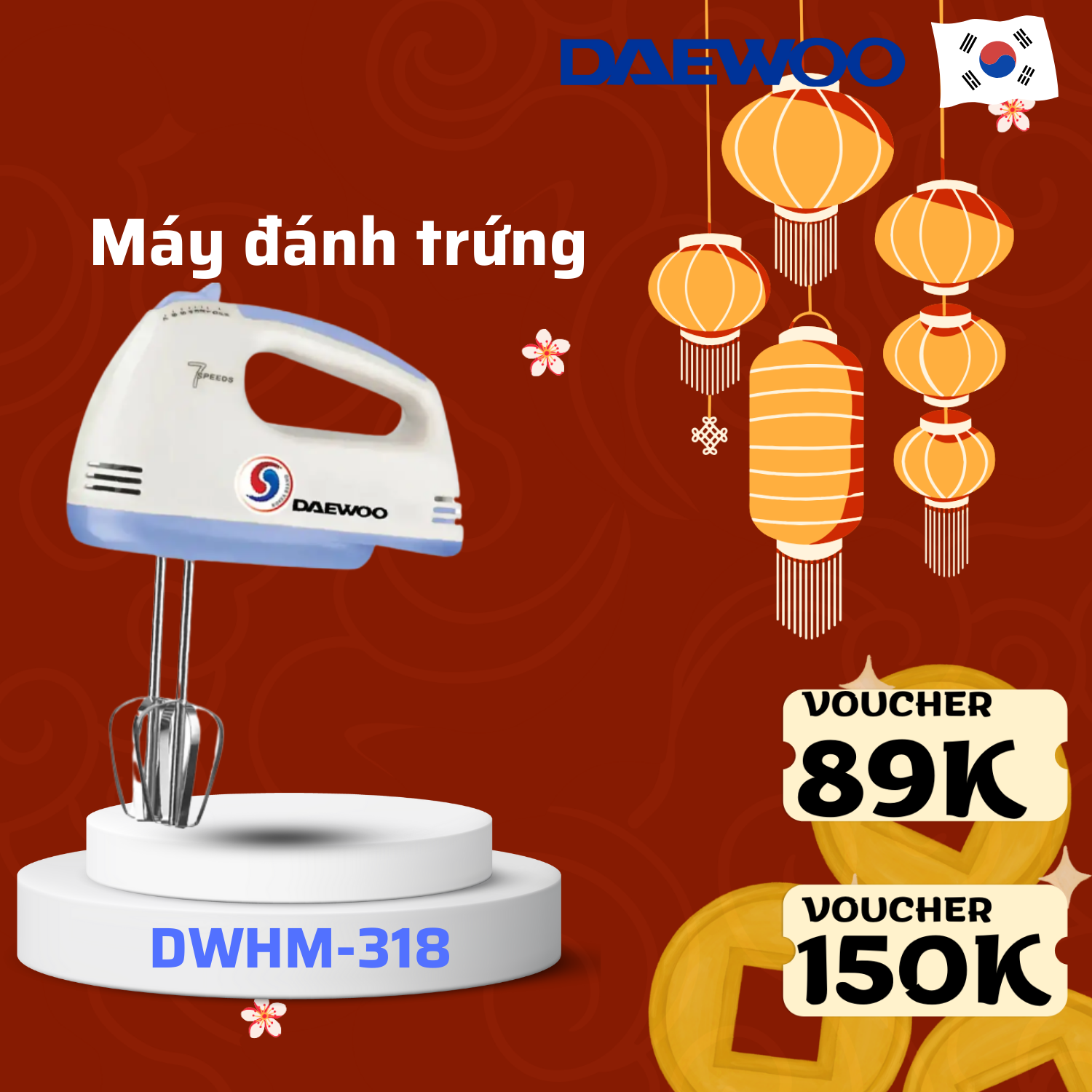 Máy đánh trứng Daewoo DWHM-318 Hàng chính hãng