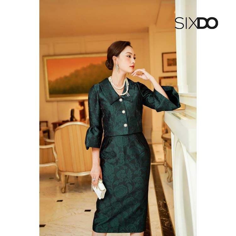 Chân váy gấm bút chì hoạt tiết sang trọng SIXDO