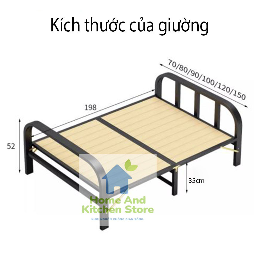 Giường sắt xếp gọn 70x198cm KÈM DÁT GỖ - giường gấp gọn khung kim loại siêu nhẹ di chuyển dễ dàng, giường đơn gấp đôi, giường gâp gọn thông minh