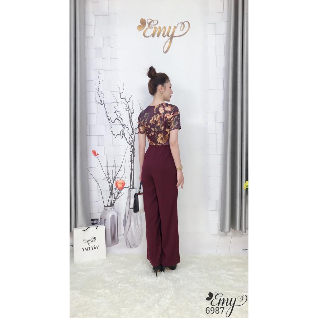 Đầm EMY EM6987 Jum Phối Cổ V Ống Suông