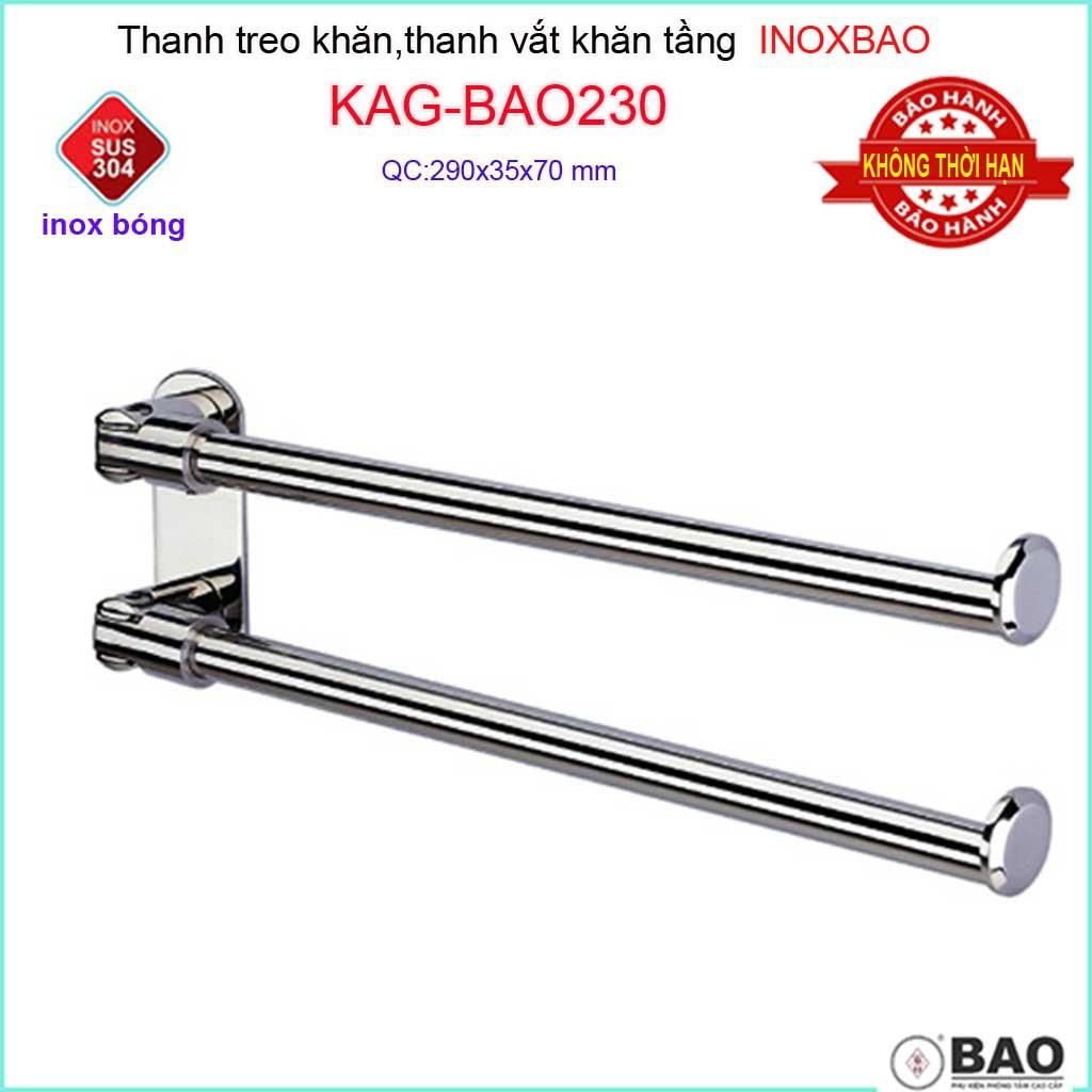 Thanh treo khăn 2 chia inox Inox Bảo KAG-BAO230, vắt khăn xoay 180 độ SUS304 tiện dụng linh hoạt gọn gàng